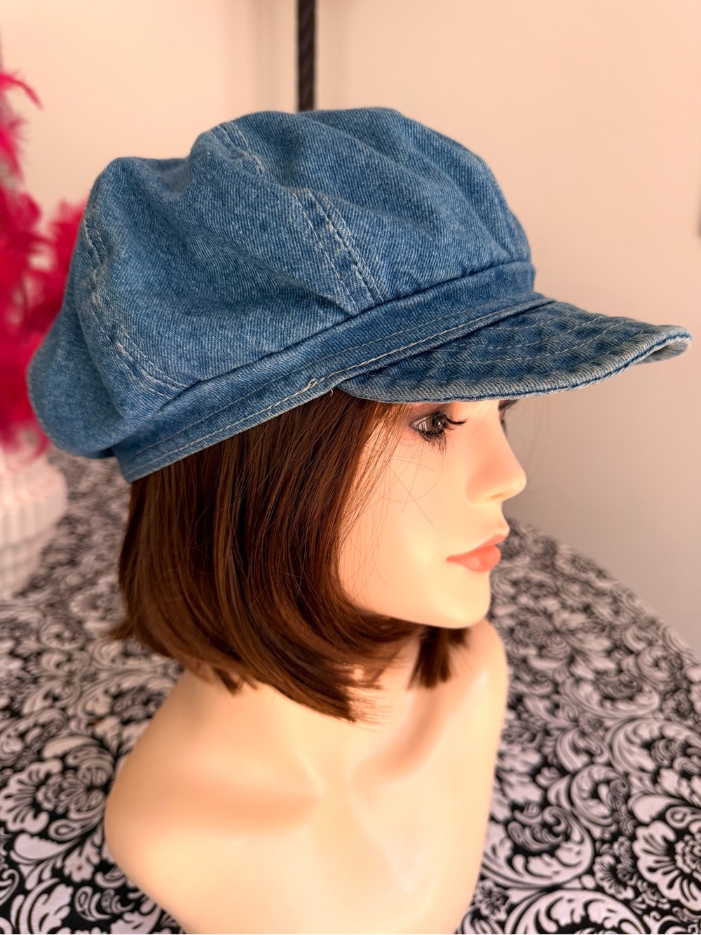 Vintage Style Denim Newsboy Cap Women Blue Jean Baker Boy Cabbie Hat - Picture 3 of 8